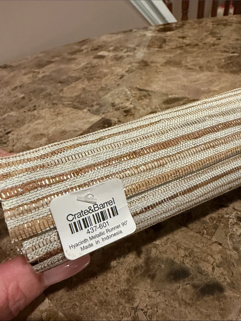 Crate & Barrel Metallic Hyacinth Table Runner 90”